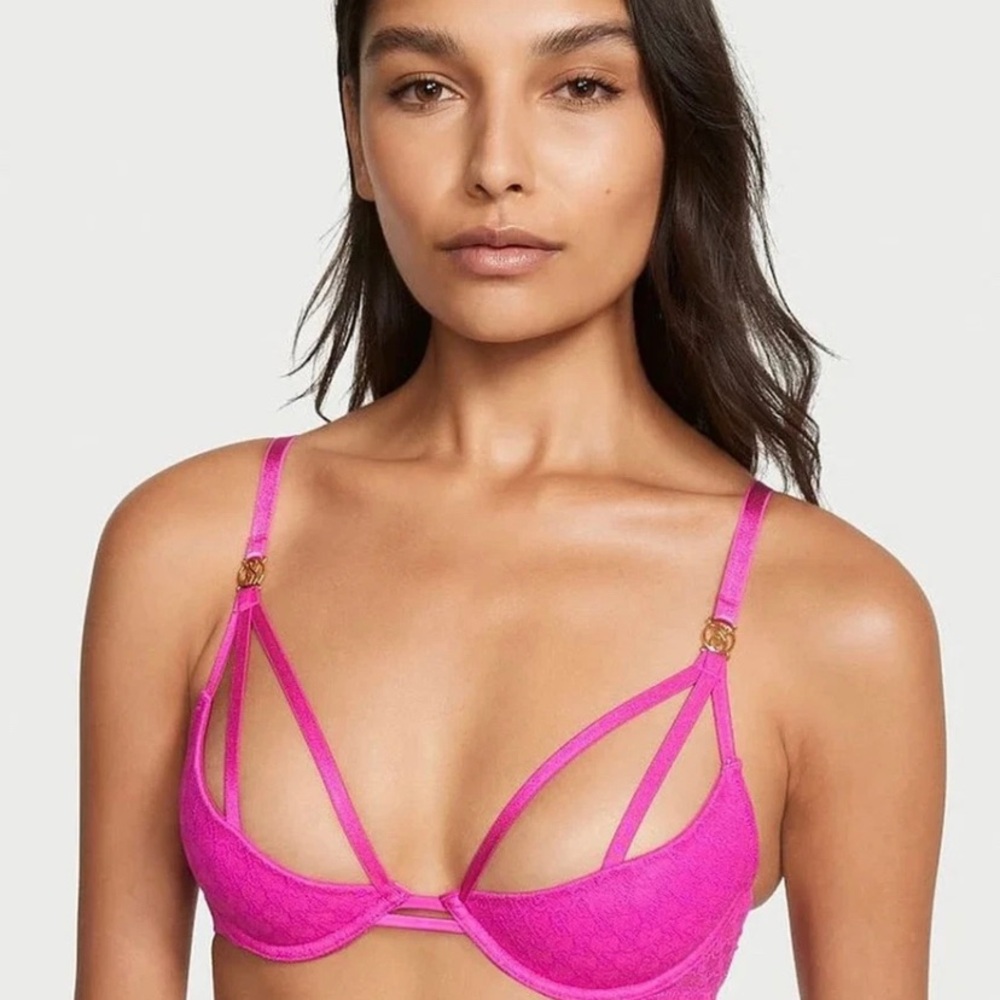 Victoria's Secret Hot Pink Strappy Lace Underwire Bra